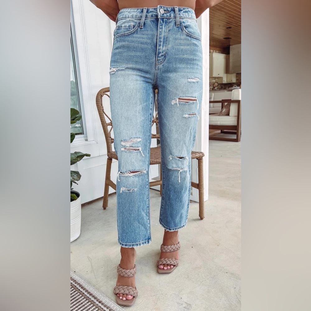 Vervet Beverly Super High Rise Straight Leg Denim Jeans